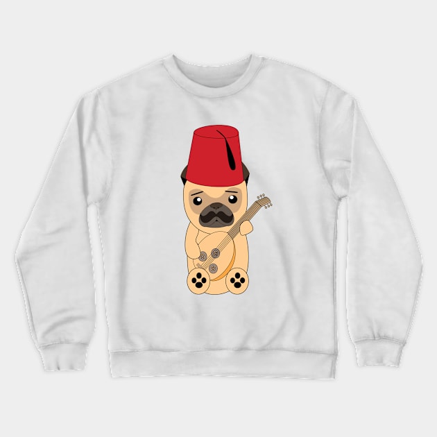 Pug dog playing Oud - Middle Eastern musical instrument Crewneck Sweatshirt by Ralph Hovsepian